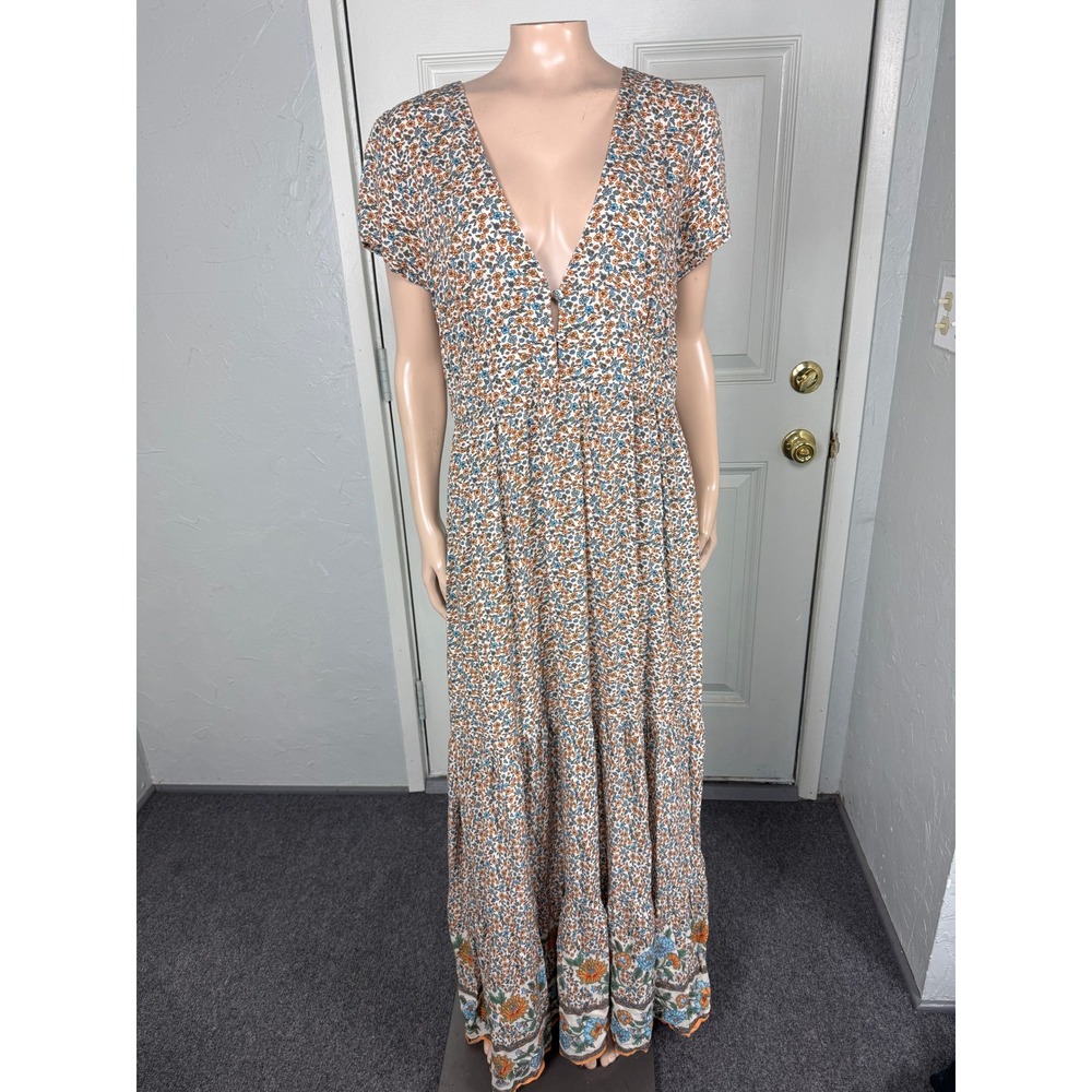 Natural Life Dress maxi Viscose Floral Bohemian Short Sleeve Floral V-neck J3-22